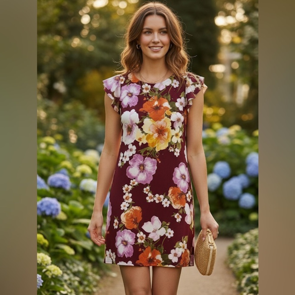 Burgundy Floral Mini Dress